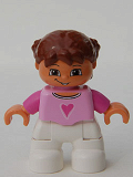 LEGO 47205pb008 Duplo Figure Lego Ville, Child Girl, White Legs, Bright Pink Top, Dark Pink Arms, Reddish Brown Hair with Braids