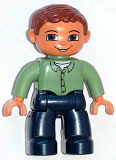 LEGO 47394pb058 Duplo Figure Lego Ville, Male, Dark Blue Legs, Sand Green Top with Buttons, Reddish Brown Hair, Blue Eyes