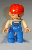 LEGO 47394pb115 Duplo Figure Lego Ville, Male, Blue Legs, Tan Top with Blue Overalls, Red Baseball Cap
