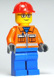 LEGO cty0110 Construction Worker - Orange Zipper, Safety Stripes, Orange Arms, Blue Legs, Red Construction Helmet, Glasses